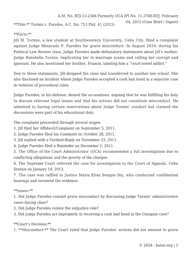 TORMIS V JUDGE PAREDES | PDF | Bail | Justice