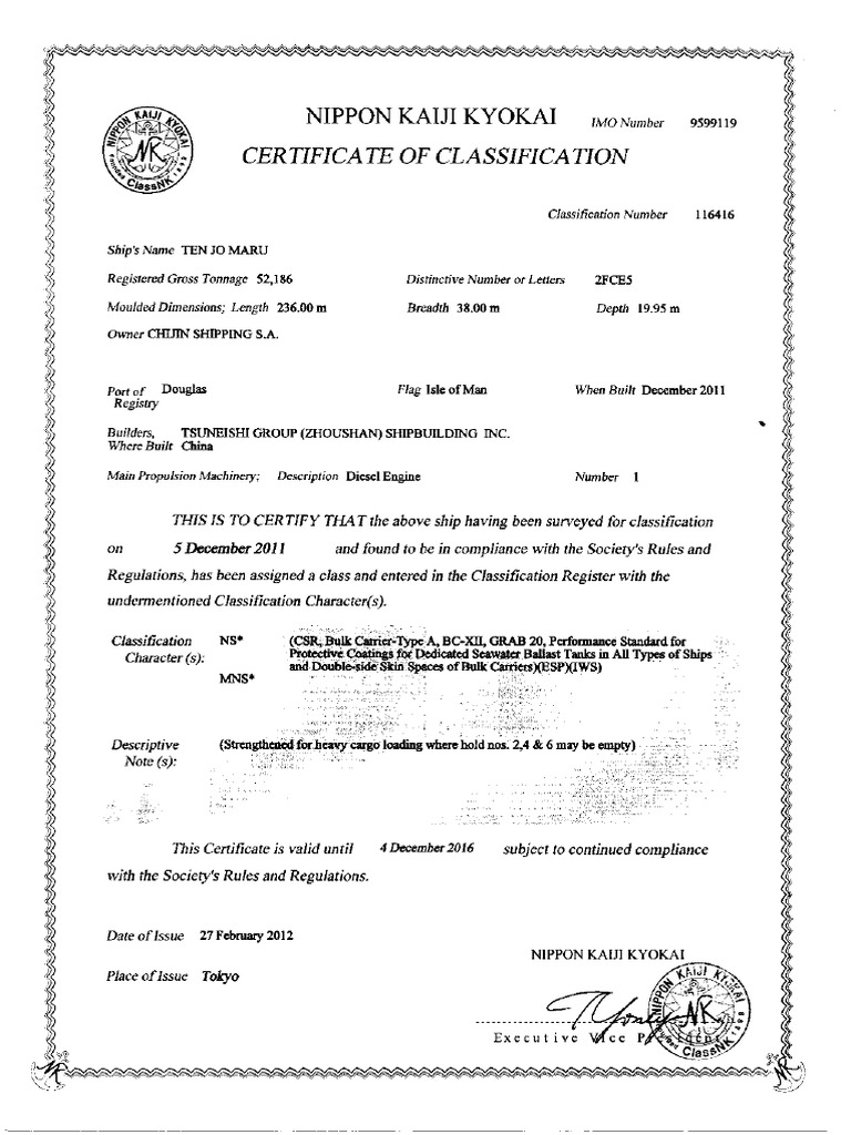 Cert. of Classification | PDF