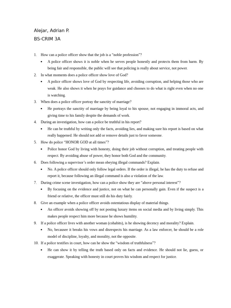 Police Ethics and Noble Service Principles | PDF | Police