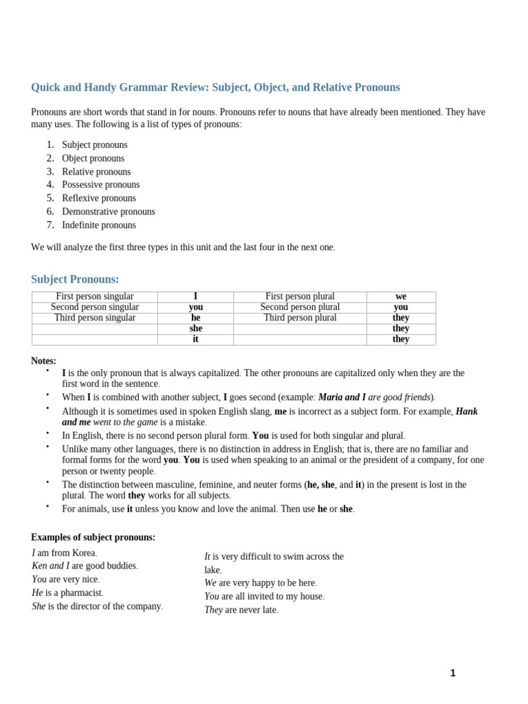 Grammar Guide: Pronouns Explained | PDF | Pronoun | Grammatical Gender