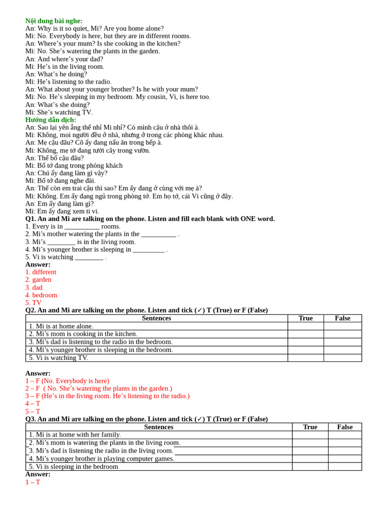 Family Activities at Home Dialogue | PDF | Home | Room