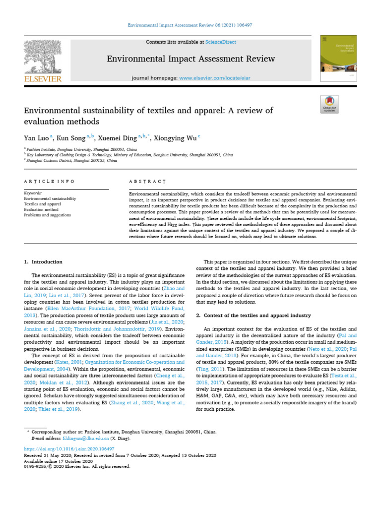Textiles Sustainability Evaluation Methods | PDF | Life Cycle ...