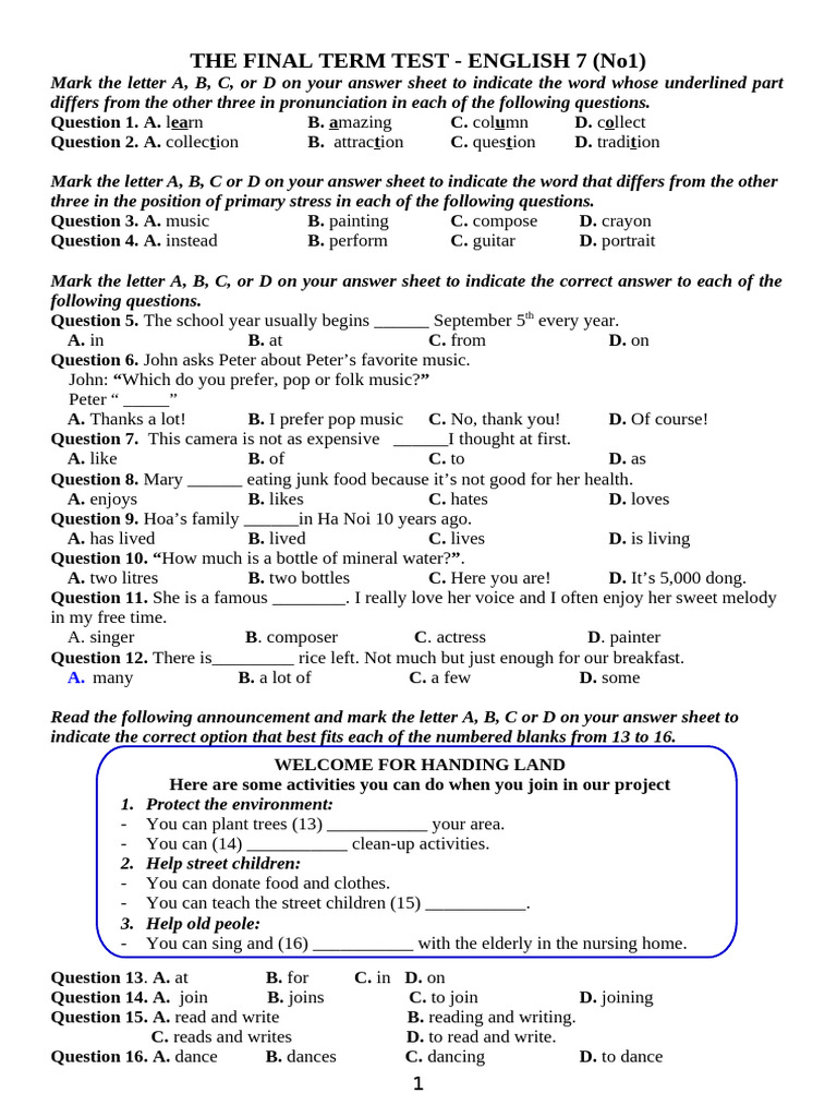 English 7 Final Term Test Questions | PDF | Puppets | Puppetry