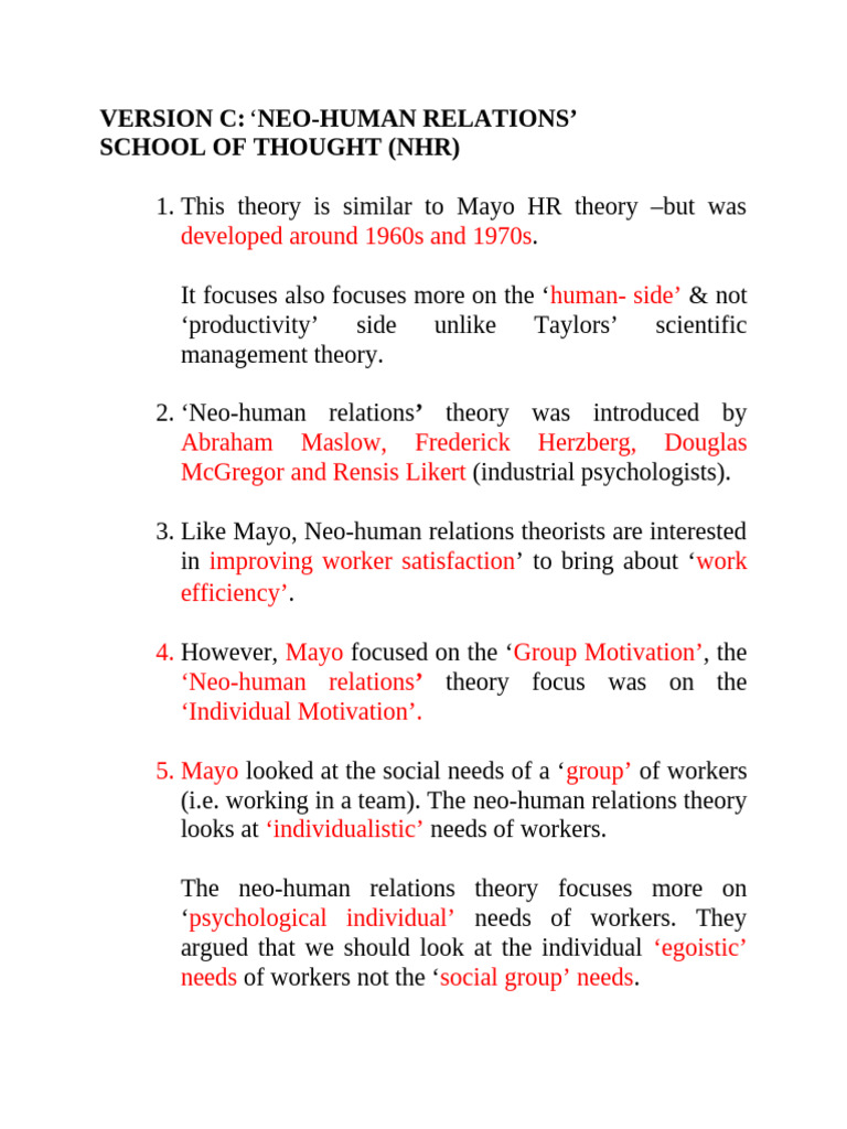 Neo-Human Relations Theory Overview | PDF | Psychology | Social Psychology