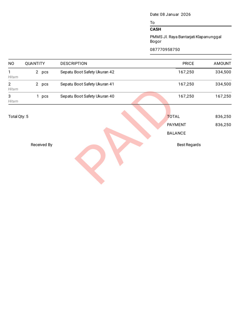 Safety Boot Purchase Invoice | PDF