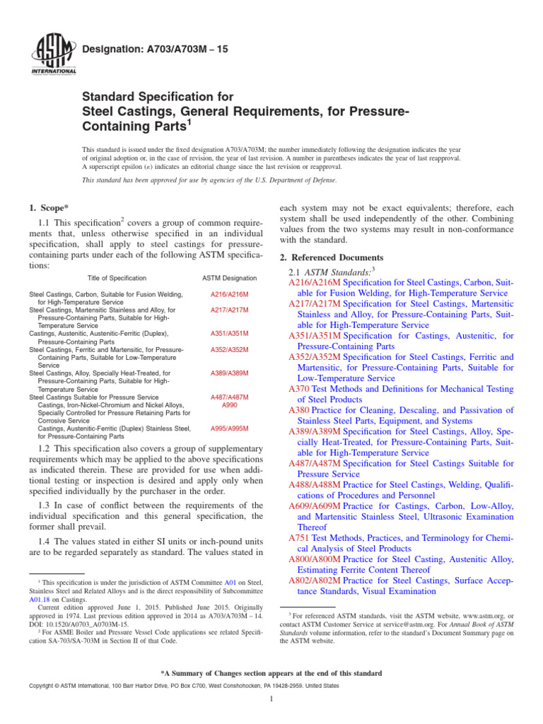 Steel Castings Specification A703/A703M | PDF | Heat Treating | Steel