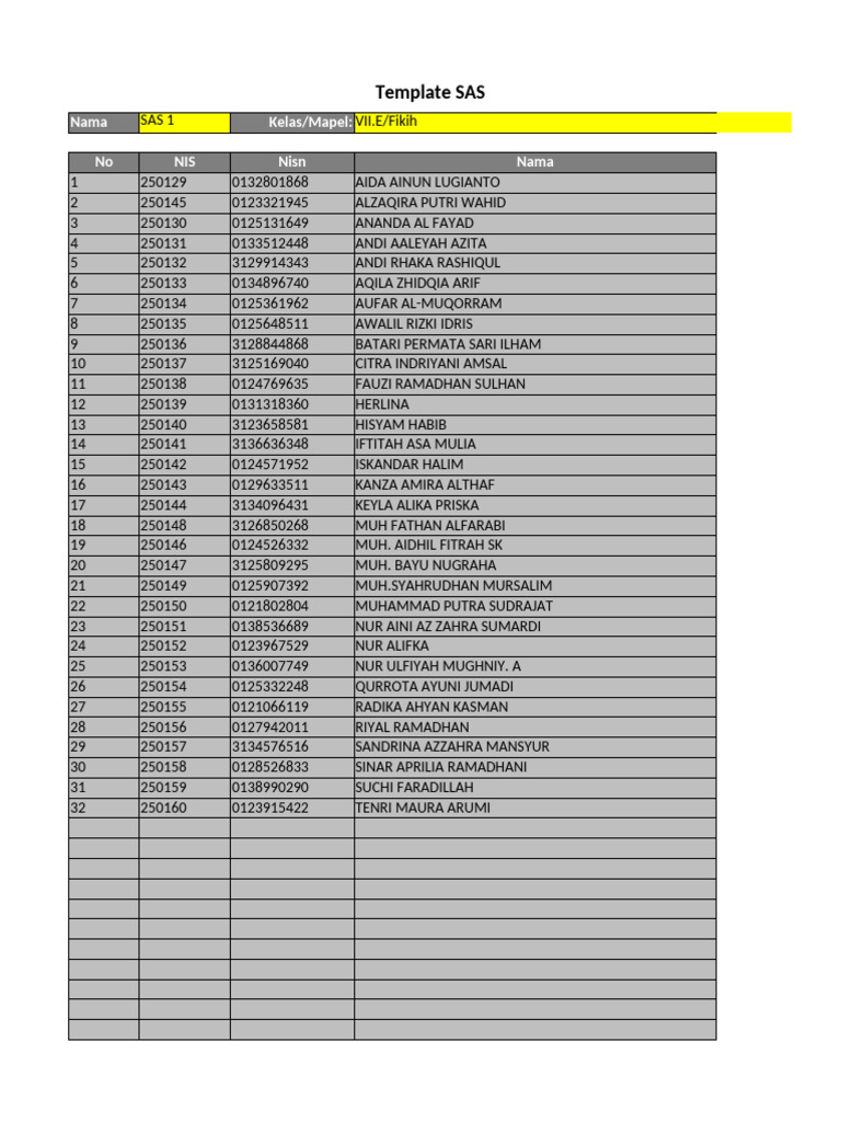 SAS Class VII.E Fikih Student List | PDF