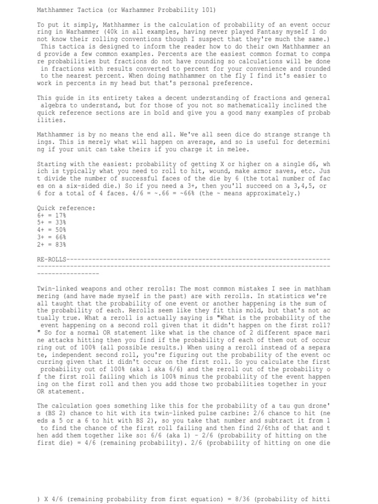 Mathhammer 101 | PDF | Dice | Fraction (Mathematics)