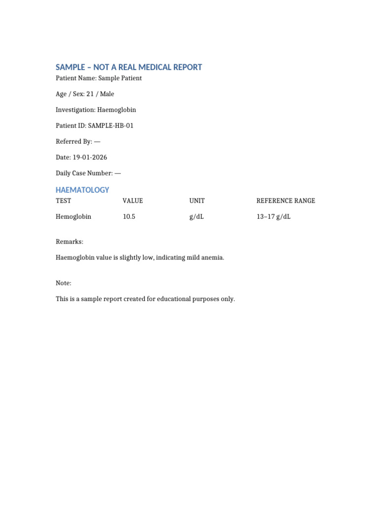 Sample Haemoglobin Report | PDF