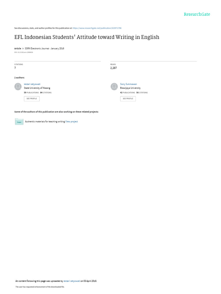 EFL Students' Attitudes on Writing | PDF | English As A Second Or ...