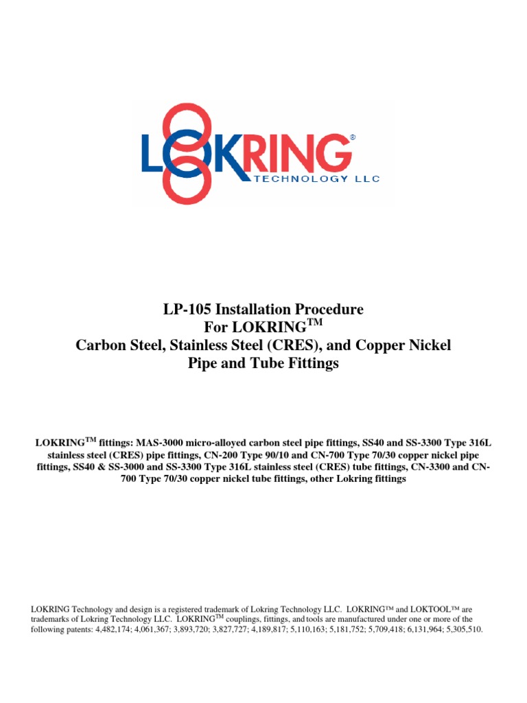 Lokring Installation Manual Excerpts PDF Pipe (Fluid Conveyance