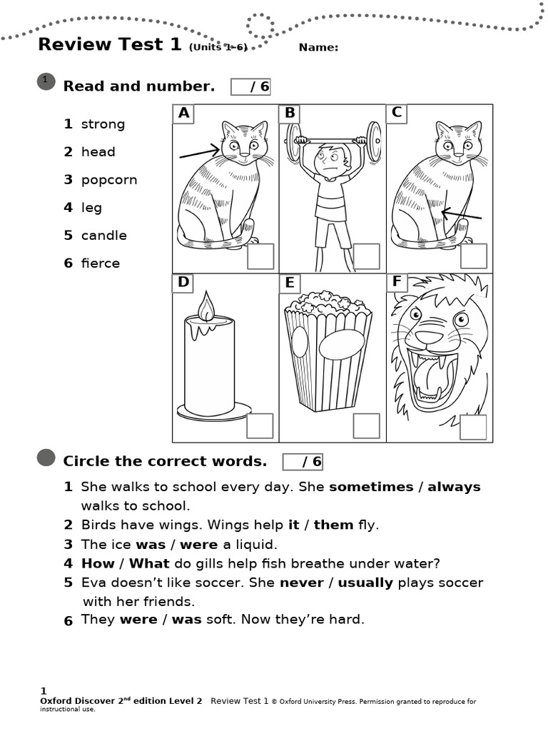 Oxford Discover Level 2 Review Test 1 | PDF