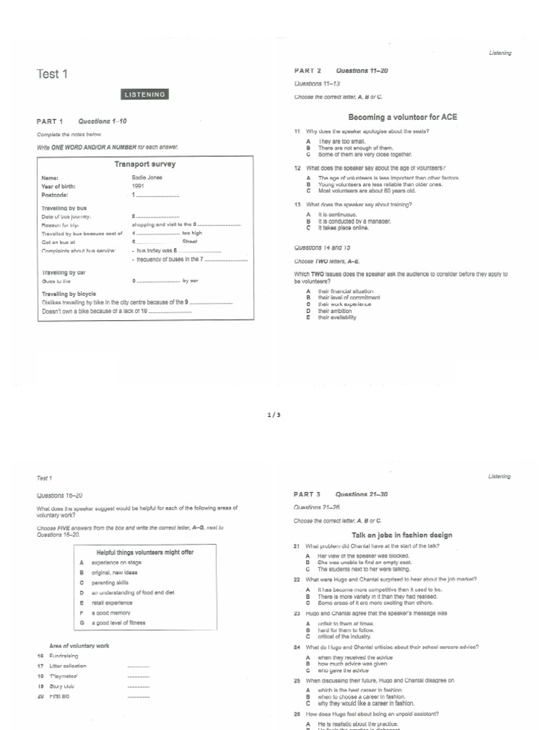 Listening Mock Test 1-19-2026 Cam 18 Test 1... | PDF