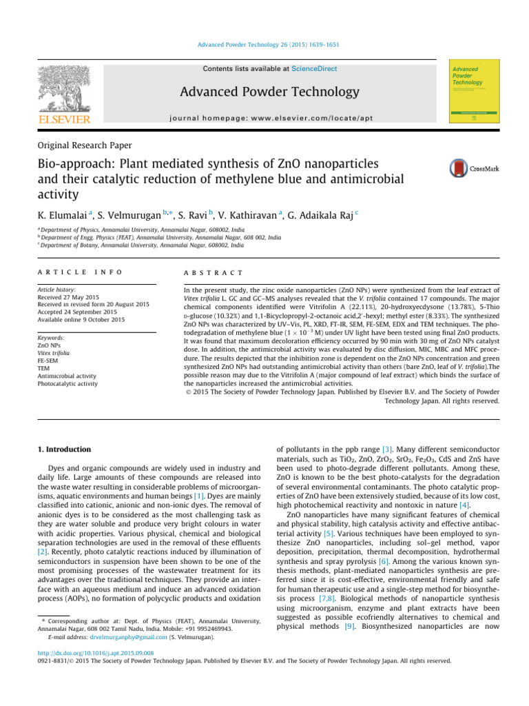 Plant-Mediated ZnO Nanoparticles Synthesis | PDF | Zinc Oxide | Gas ...
