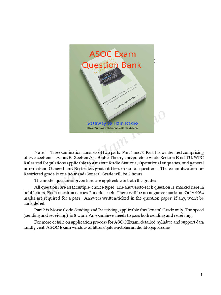 ASOC Question Bank/ ham radio practice questions | PDF | Antenna (Radio ...