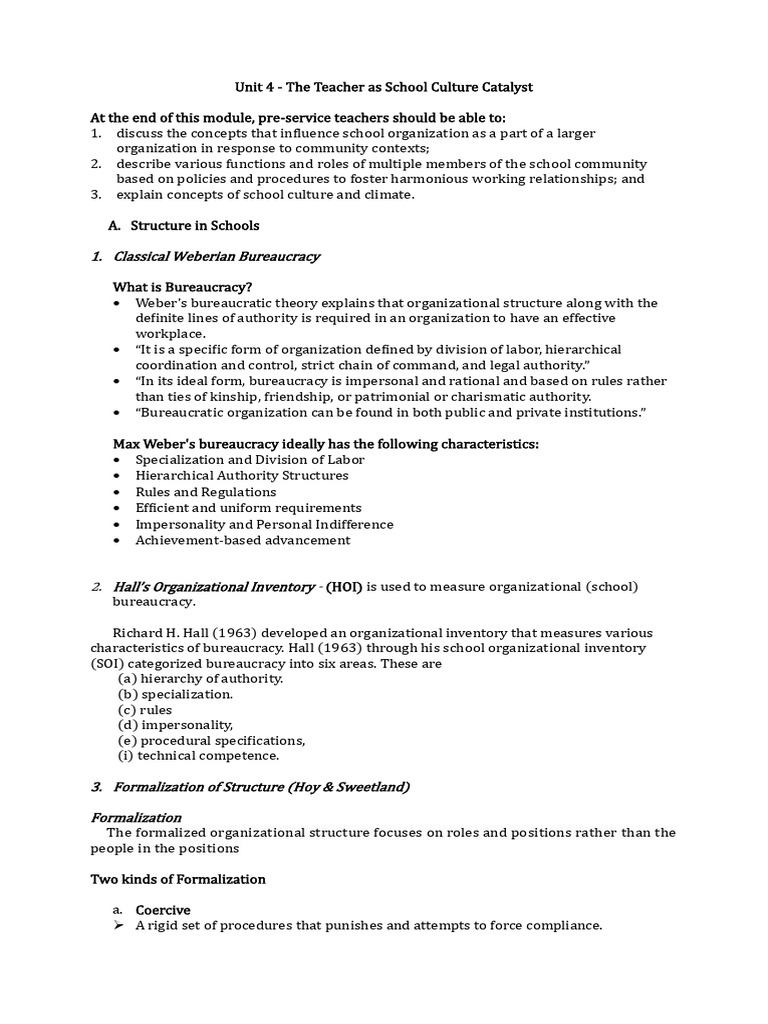 Teacher's Role in School Culture | PDF | Bureaucracy | Organizational ...