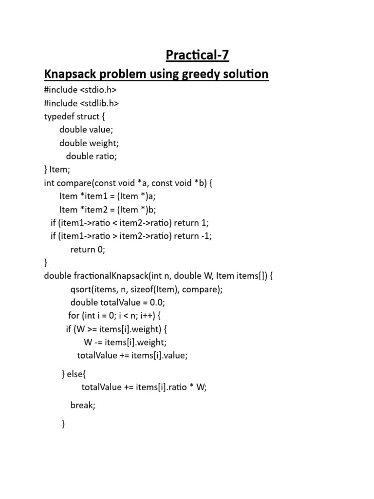 Greedy Fractional Knapsack Solution | PDF