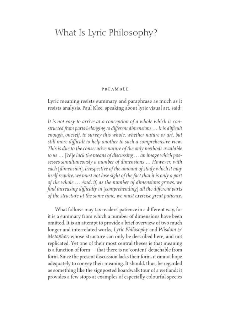 Understanding Lyric Philosophy Concepts | PDF