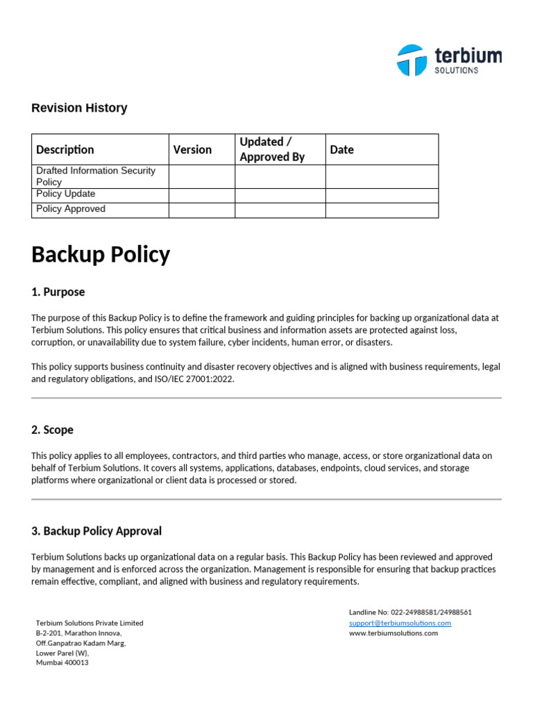 Infosec01_Backup Policy v0.1 | PDF | Backup | Data Management