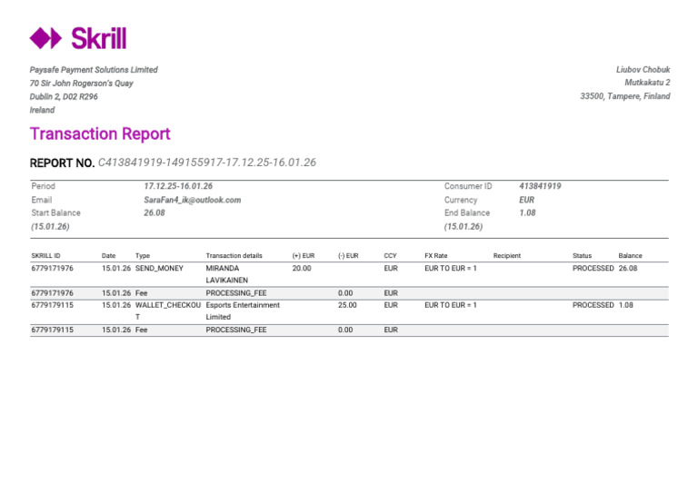 Skrill Transaction Report Summary | PDF