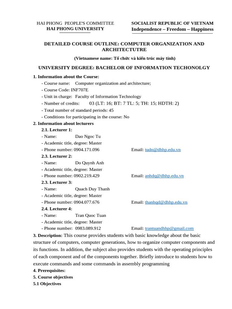 Computer Organization Course Outline | PDF | Input/Output | Central ...