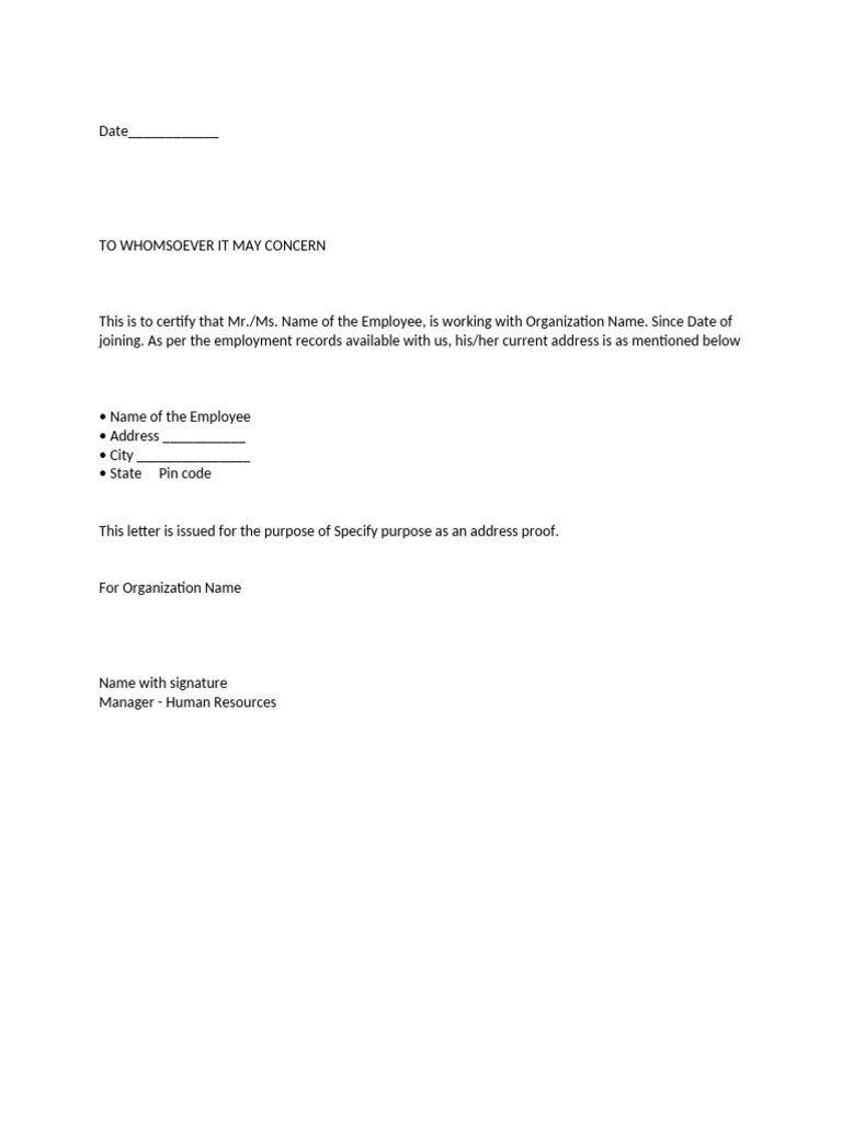 Employment Address Proof Certificate | PDF