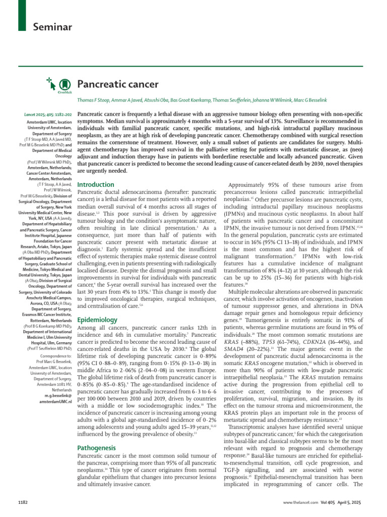Pancreatic Cancer: Survival and Treatment Insights | PDF | Pancreatic ...