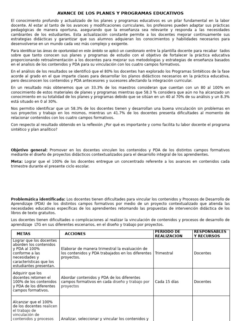 Avance de Los Planes y Programas Educativos | PDF | Enseñando | Plan de ...