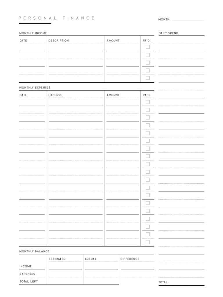 Personal Finance Monthly Tracker | PDF
