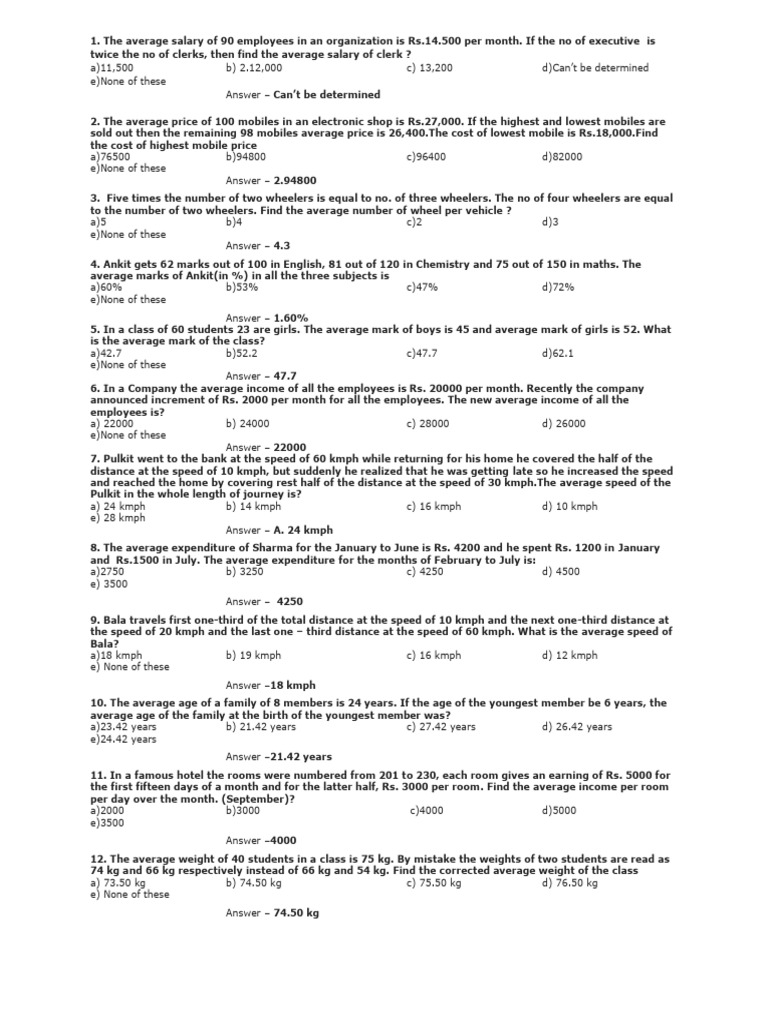 Average Calculations and Problem Solving | PDF | Expense