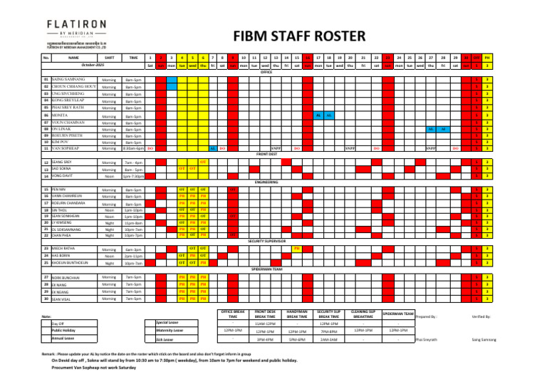 Staff Roster for October 2025 | PDF | Leave Of Absence