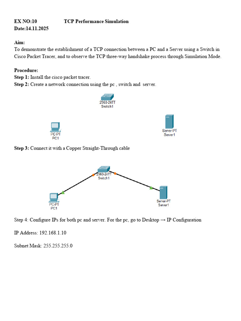 TCP Connection Simulation in Packet Tracer | PDF