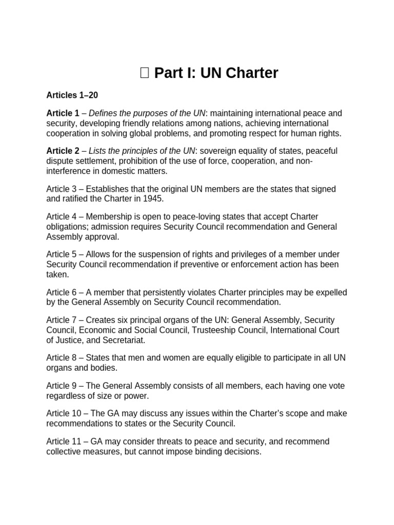UN Charter Articles 1-100 Overview | PDF | United Nations Security ...