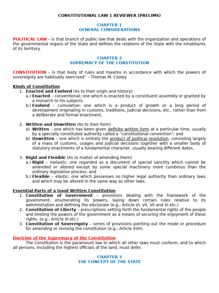 Constitutional Law 1 Reviewer Prelim | PDF | Territorial Waters | Justice