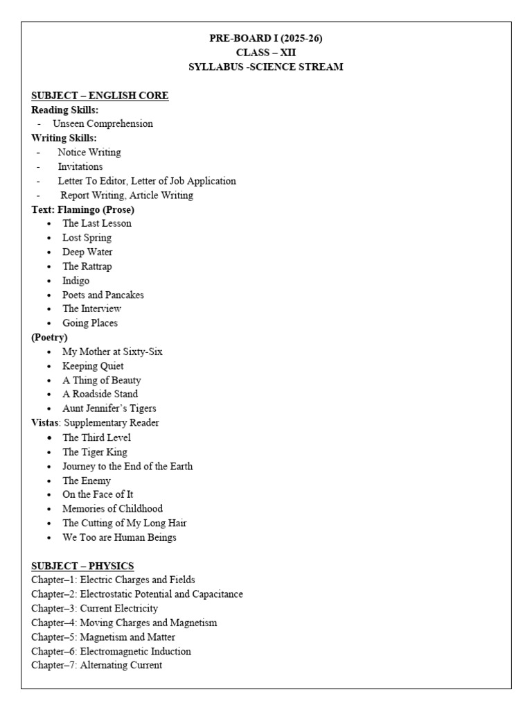 Class Xii Syllabus Pb I-stream Science | PDF | Optics | Electromagnetic ...