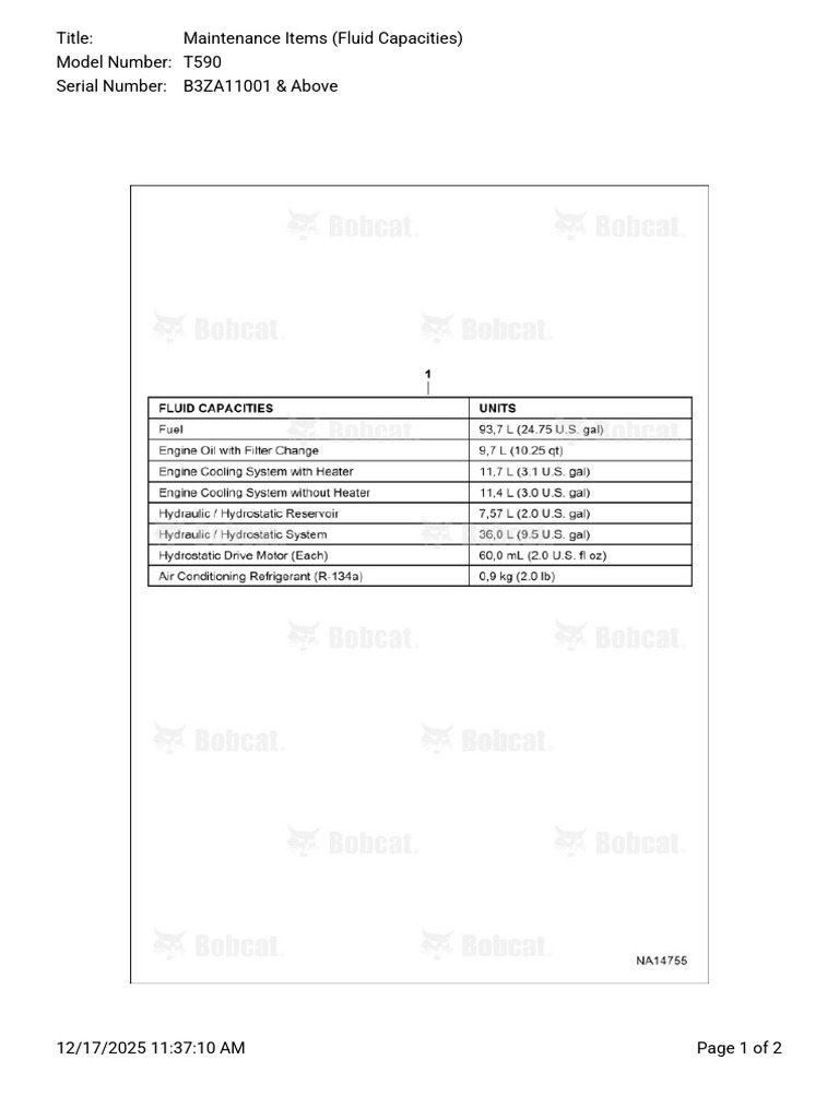 T590 Fluid Capacities Guide | PDF