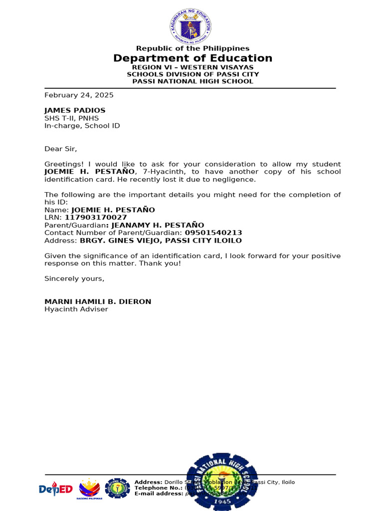 Request for Student ID Replacement | PDF