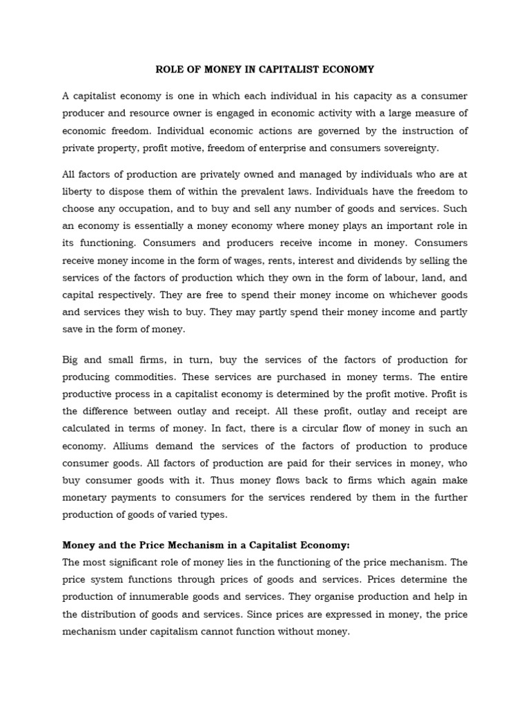 Money's Role in Capitalist Economies | PDF | Money | Socialism