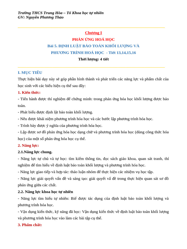 KHTN 8 - Bài 5 - Tiết 13,14,15,16 | PDF