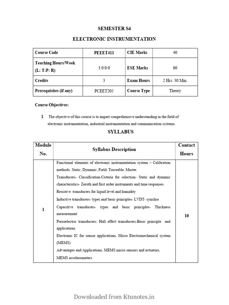 Electronic Instrumentation Course Syllabus | PDF | Information And ...