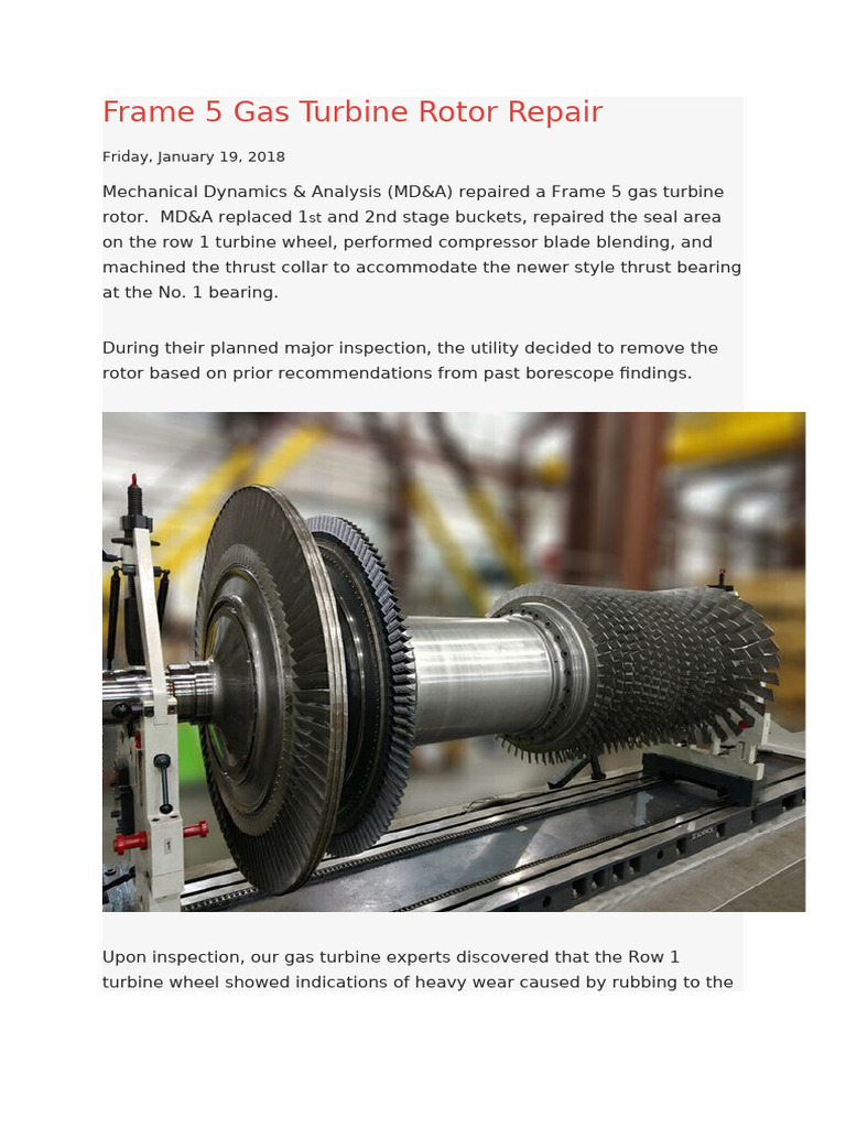 Frame 5 Gas Turbine Rotor Repair Guide | PDF