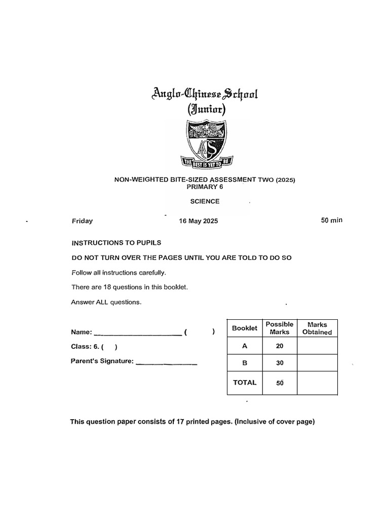 Primary 6 Science Assessment 2025 | PDF