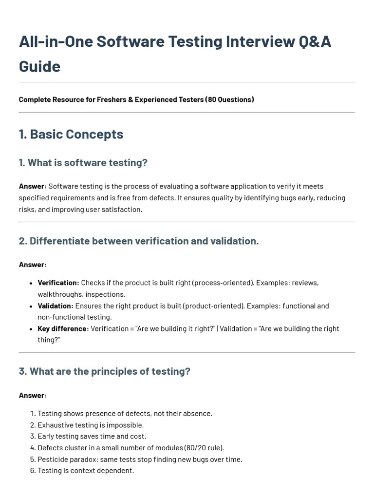 Interview Q&A PDF _ 80+ Must-Know Question | PDF | Software Testing ...