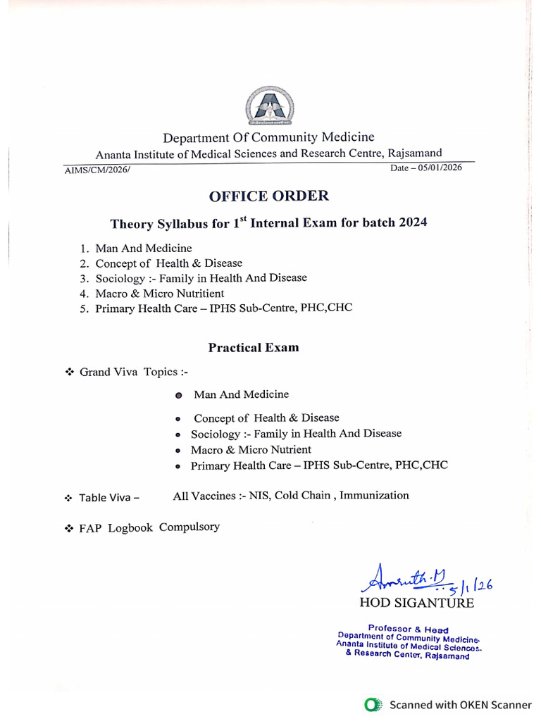 1st Internal Exam Syllabus - 2024 Batch | PDF