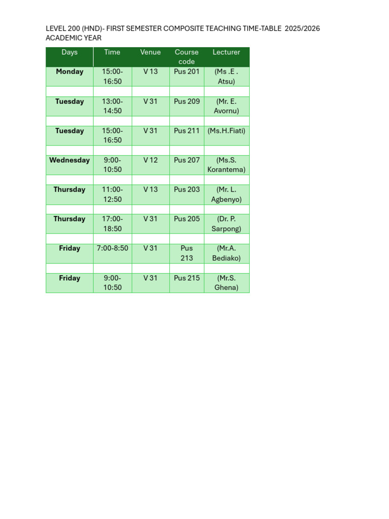 LV 200 HND Time Table - Log. & Supply Chain MGT | PDF
