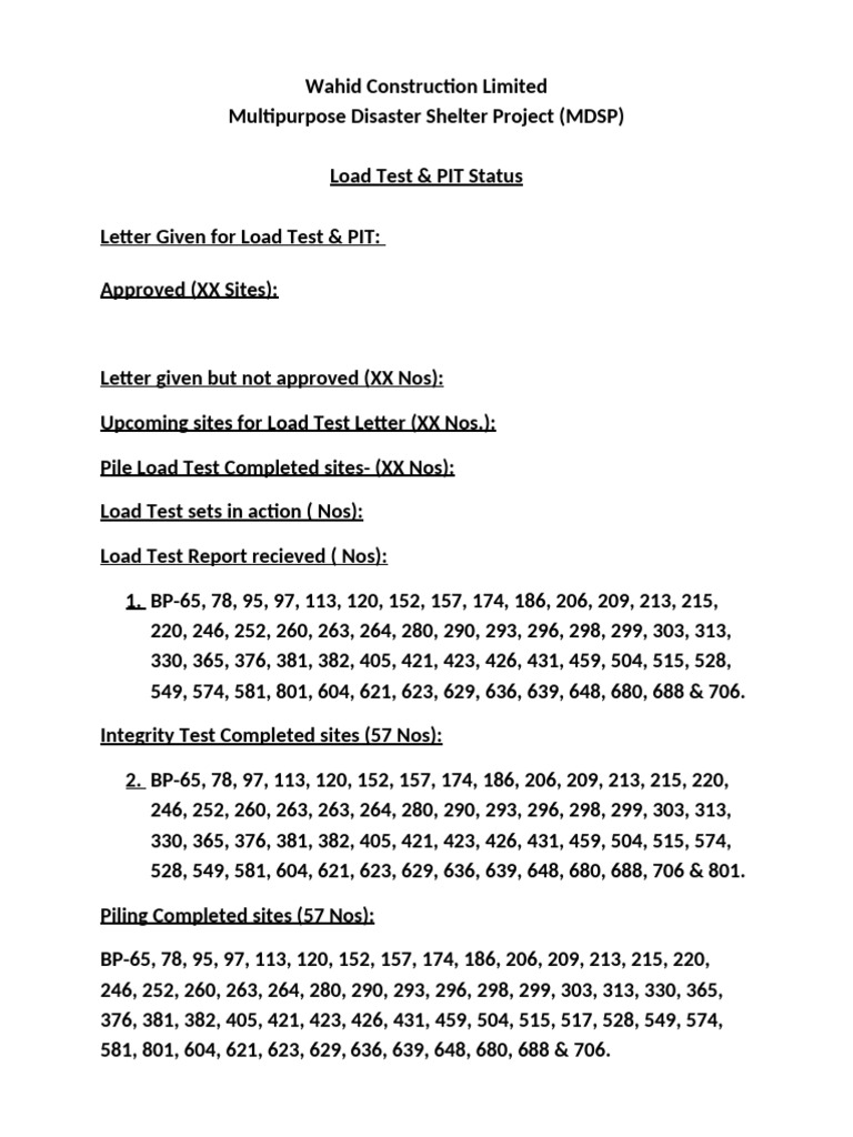 6 PIT & Load Test Status Dec-17 | PDF