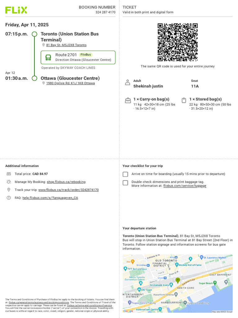 FlixBus Ticket: Toronto to Ottawa | PDF | Bus | Land Transport