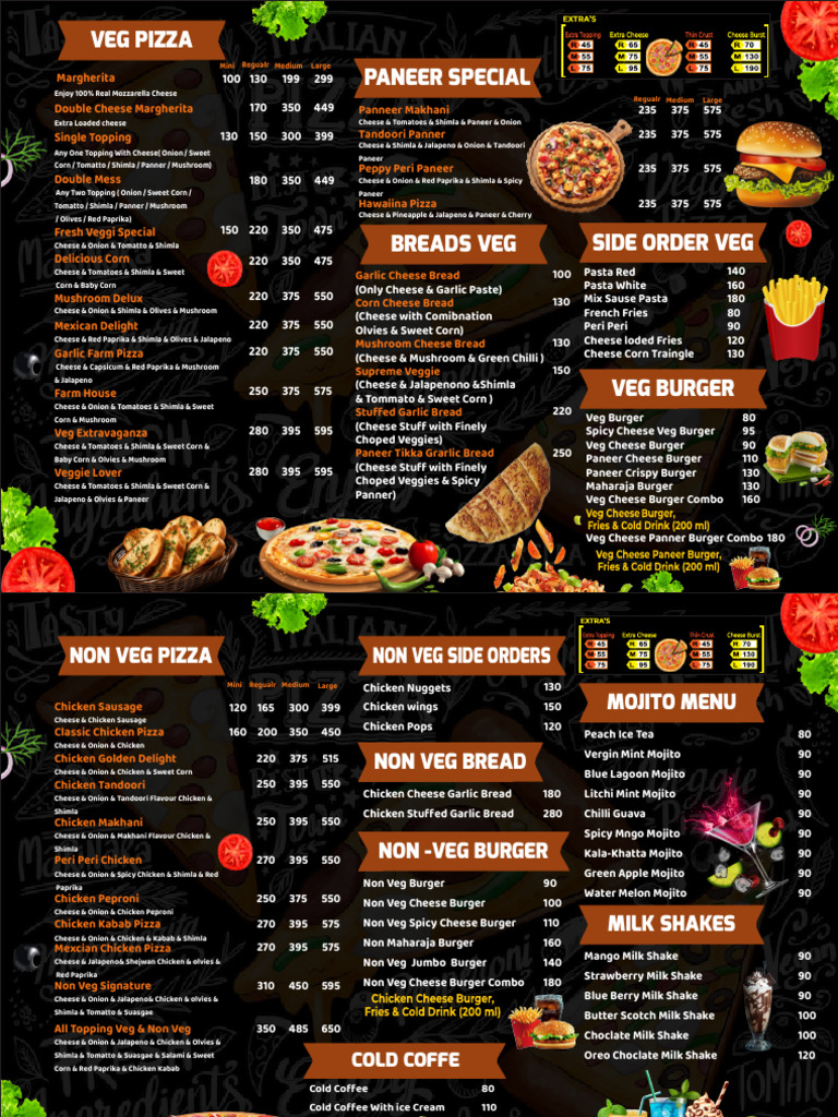 Veg and Non-Veg Pizza Menu Options | PDF | Hamburgers | Pizza