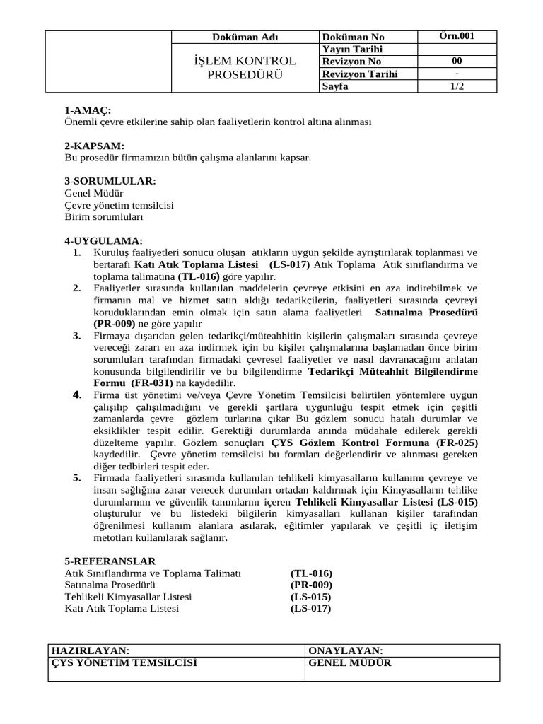 Islem Kontrol Proseduru | PDF