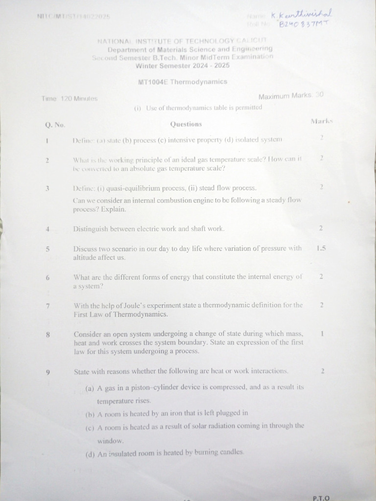 B.Tech Mid-Term Exam Papers 2024-2025 | PDF